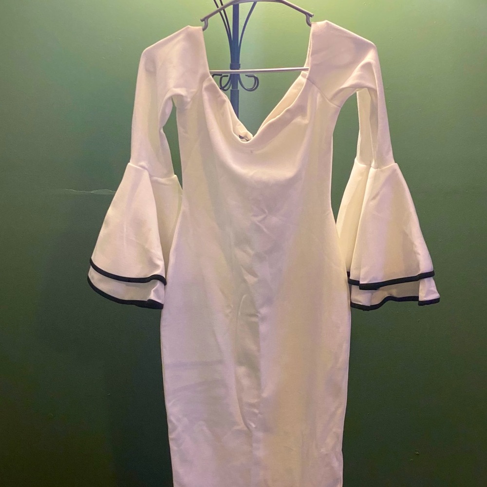 Long Sleeve White OffShoulder BOOHOO Bodycon Dress